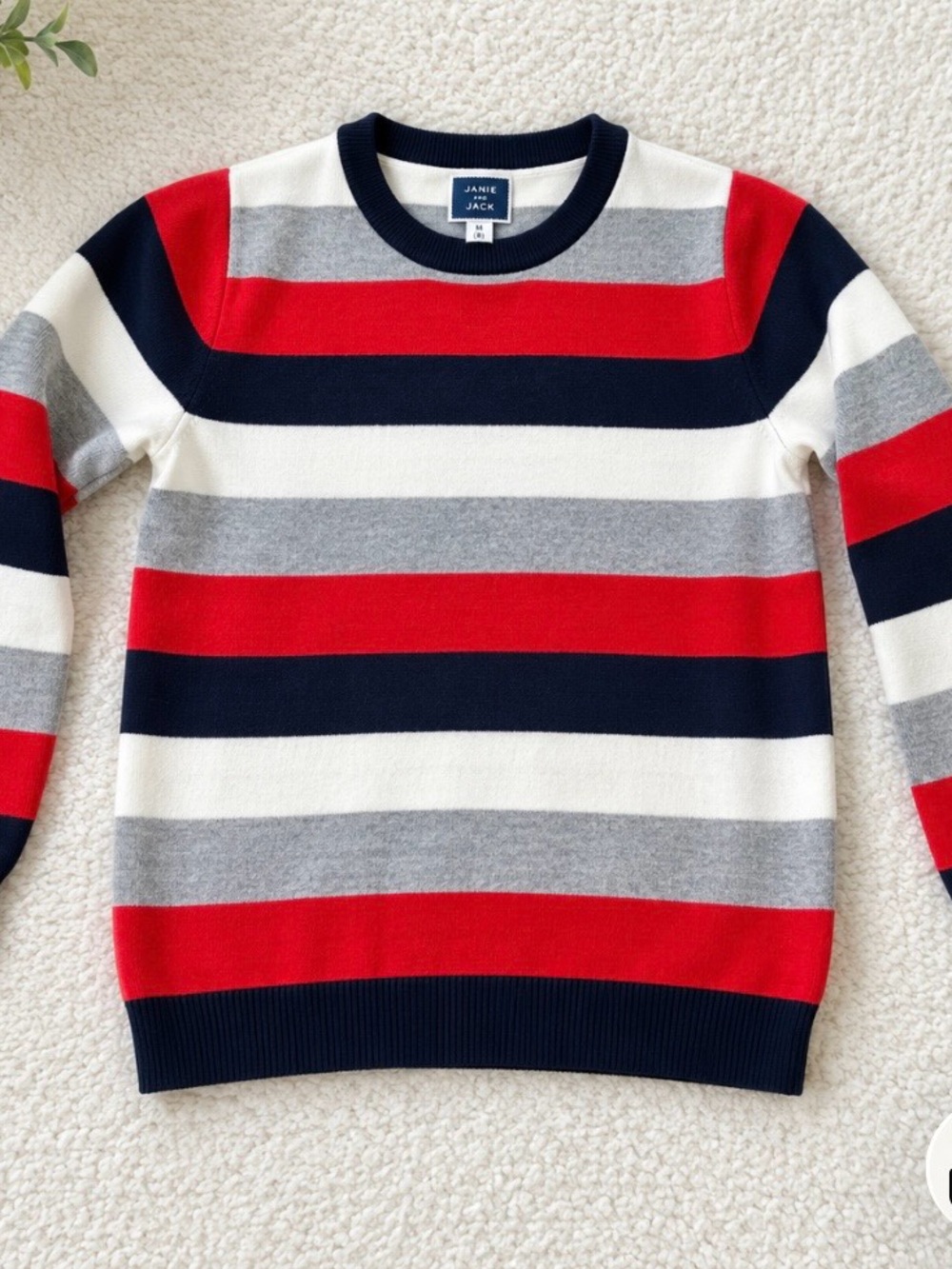 Janie and Jack Red, Navy & Gray Striped Crewneck Sweater